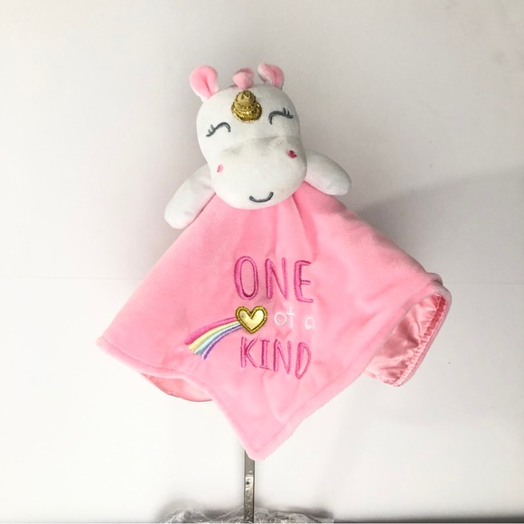 Baby Starters Security Blanket Lovey Plush Satin Pink Unicorn Rattle One of Kind - Picture 1 of 13